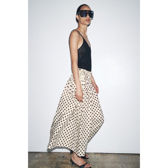 ZARA ZW COLLECTION POLKA DOT MIDI SKIRT - Picture 1 of 10